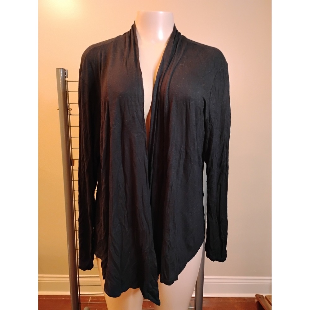 Claudia Richard Black Open Front Draped Waterfall Cardigan Long Sleeve